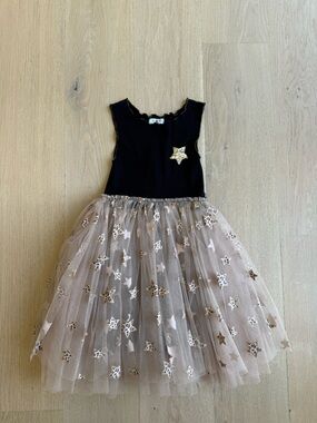 Girls Black & Gold Star Tulle Dress